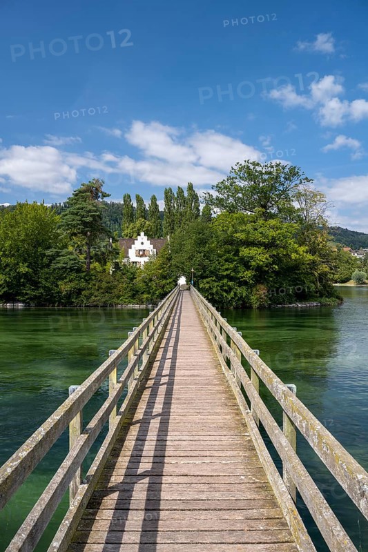 Wooden bridge over the Rhine to Werd Monastery Island