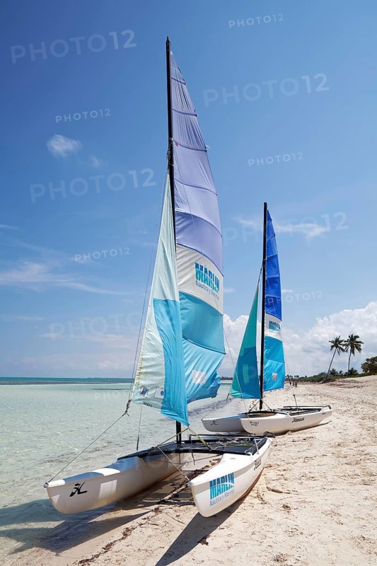 Sandy beach beach with two catamarans