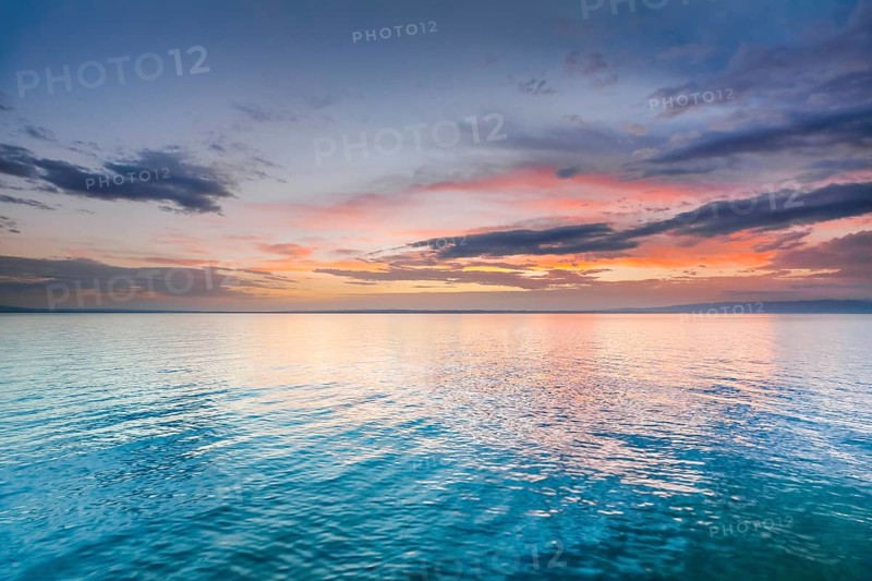 View from Arbon over Lake Constance at colourful sunrise