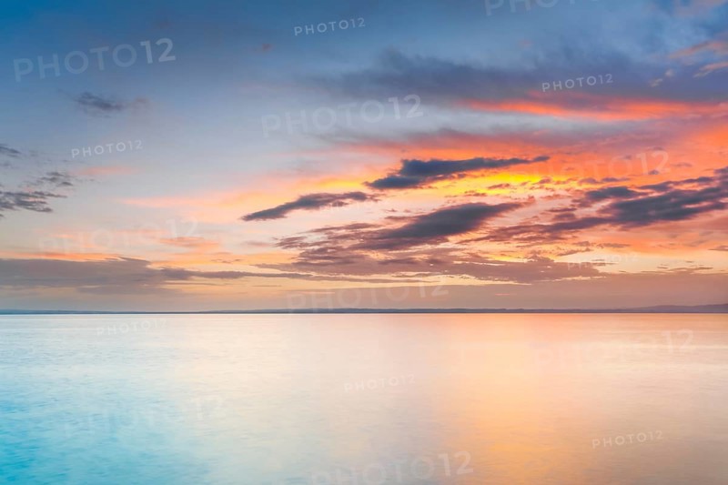 View from Arbon over Lake Constance at colourful sunrise