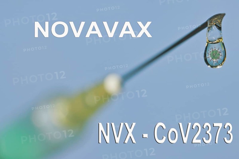 Syringe with Novavax vaccine against Corona
