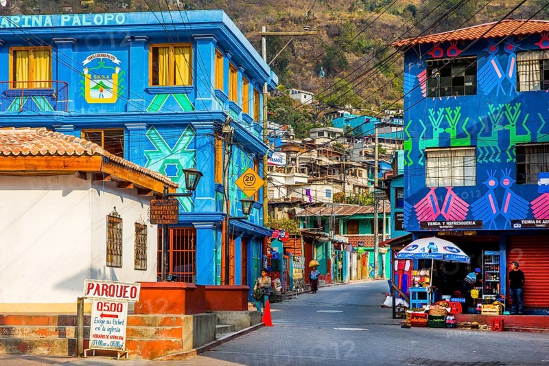 Houses painted with traditional Mayan patterns