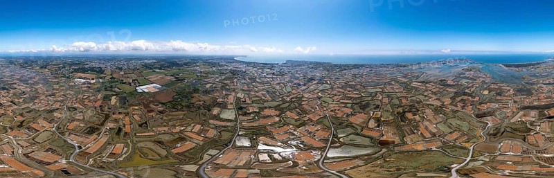 360 degree panoramic aerial view of the salt marshes