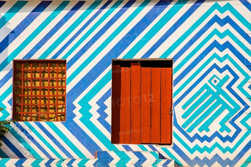 Houses painted with traditional Mayan patterns