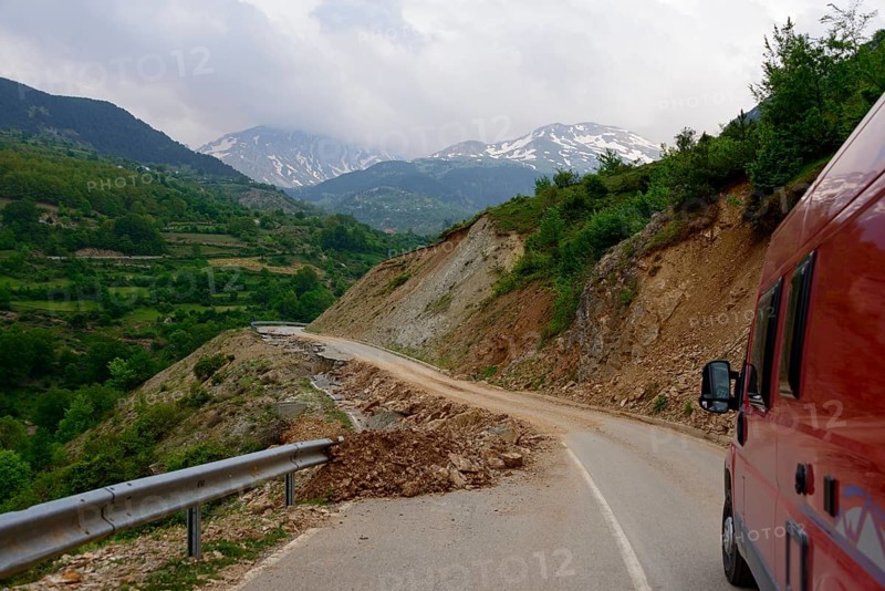 Camper van on defective road