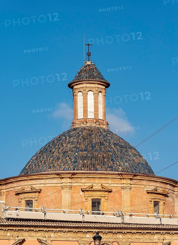 Close-up of dome and tower of Basilica de la Mare de Deu dels Desemparats
