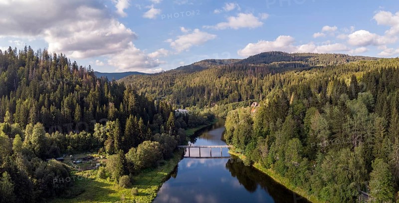 Albstausee with wooden footbridge