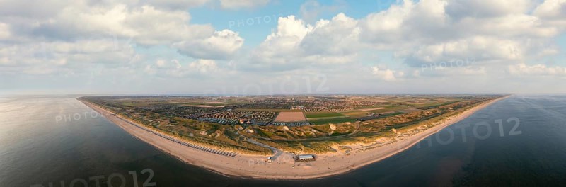 Large panoramic drone shot of the coast in front of Julianadorp aan Zee with a view of the beach