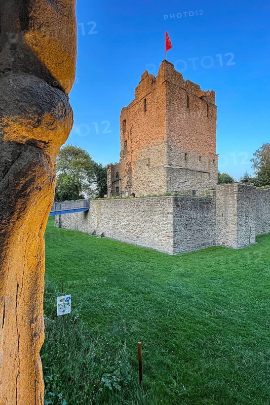 Ruin of partly restored former moated castle from the Middle Ages Altendorf Castle in the evening sun