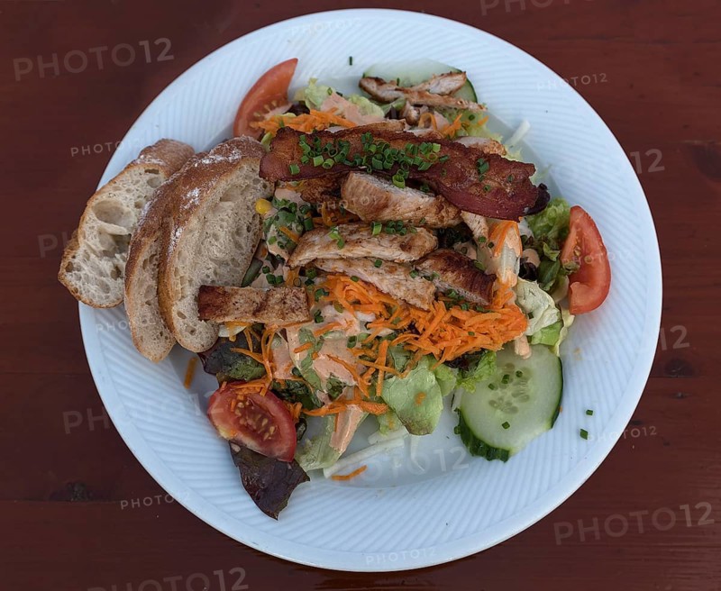 Salad plate with roasted turkey strips