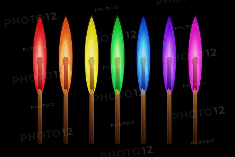 Matches burning in the flames of the rainbow colors on black background. Vector illustration