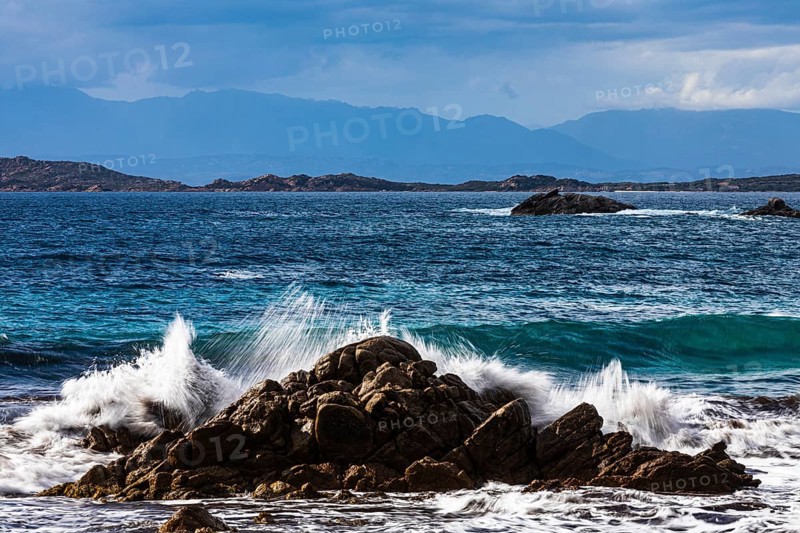 Stormy sea on the rocky coast of Isola Maddalena