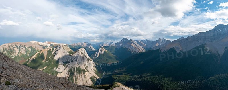Mountain landscape with river valley and peaks