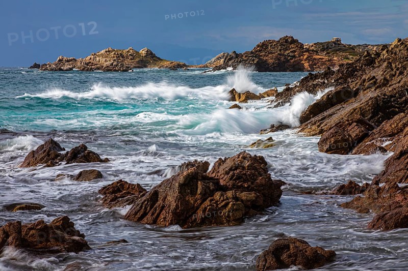 Stormy sea on the rocky coast of Isola Maddalena