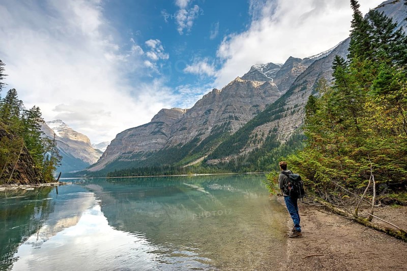 Hikers on the lakeshore