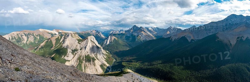 Mountain landscape with river valley and peaks