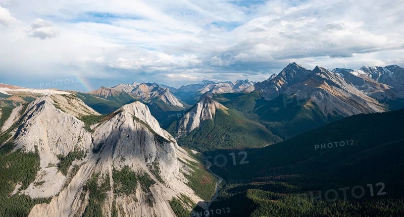 Mountain landscape with river valley and peaks