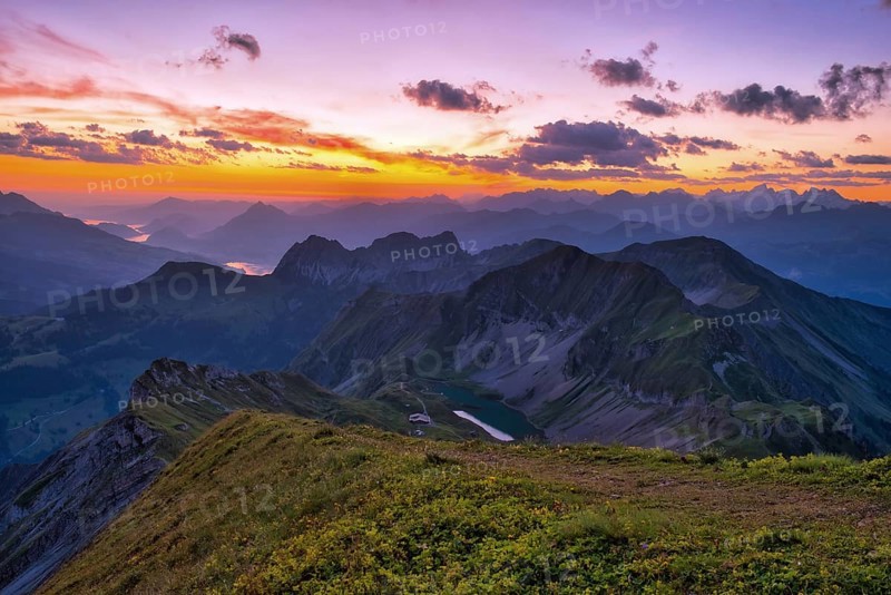 View from Brienzer Rothorn on Central Swiss Alps
