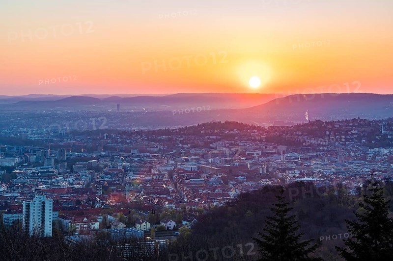 View from Birkenkopf over Stuttgart at sunrise