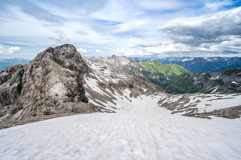 Mountain panorama with old snow fields