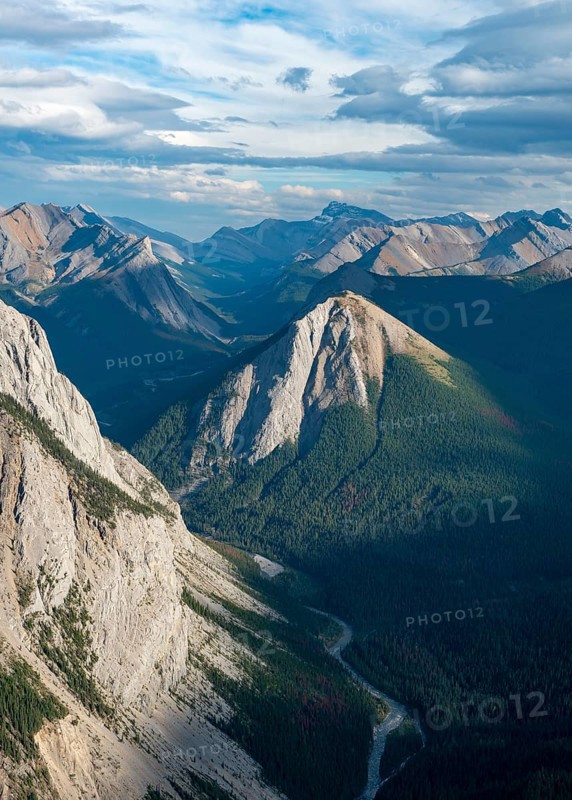 Mountain landscape with river valley and peaks