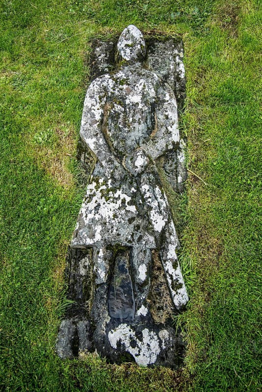 Stone grave slab of Angus Martin on the Kilmuir Cemetery