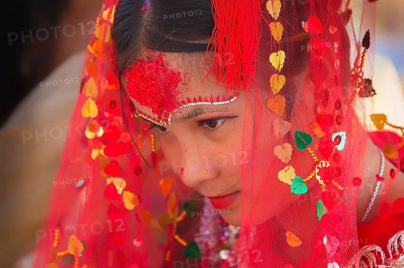 Nepalese bride from the Tharu ethnic group in traditional dress