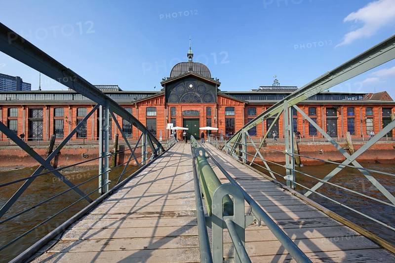 Event centre former fish auction hall on the Elbe with Altona fish market pier