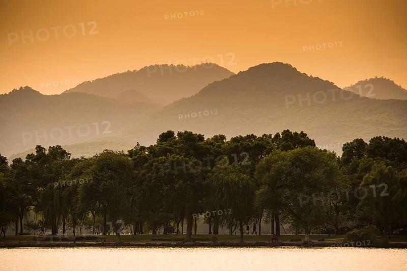 Hills at West Lake at sunset