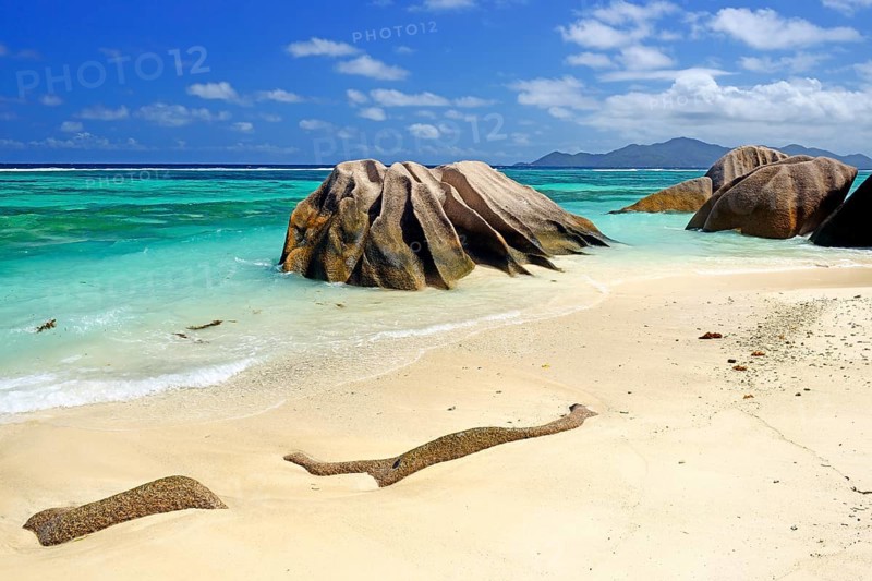 Beach and granite rocks at the dream beach Source d'Argent