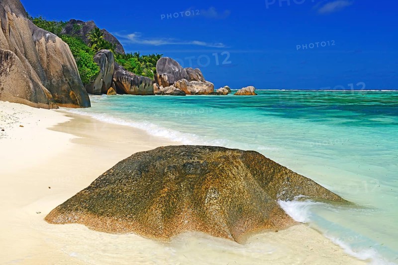 Beach and granite rocks at the dream beach Source d'Argent