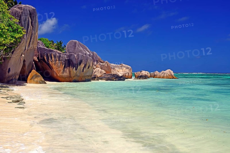 Beach and granite rocks at the dream beach Source d'Argent