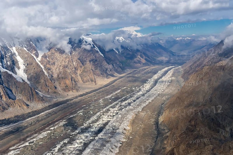 Aerial view over the central Tian Shan Mountains