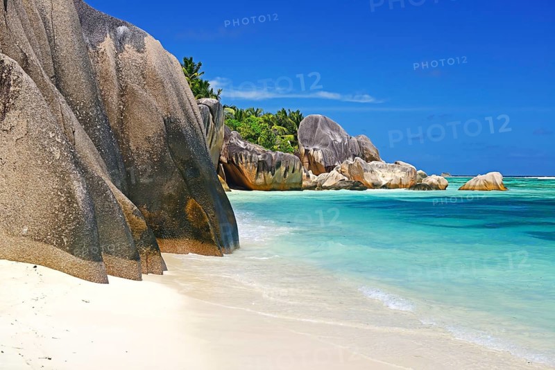 Beach and granite rocks at the dream beach Source d'Argent