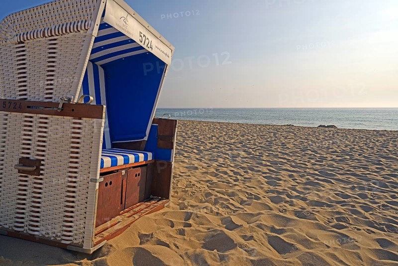 Blue and white beach chair beach of Rantum