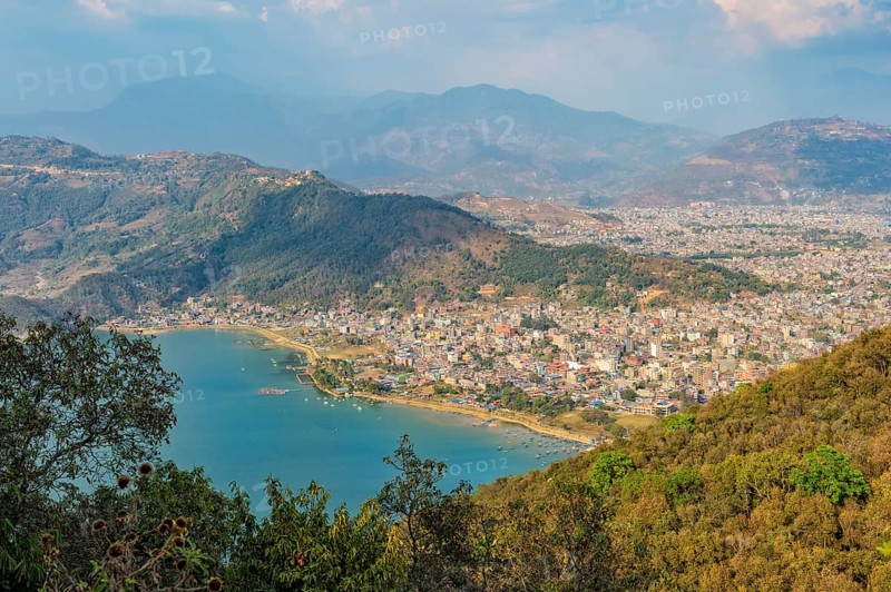 View over Pokhara and Lake Phewa from the World Peace Pagoda