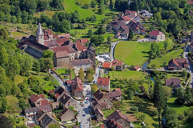 Aerial view over Baume Abbey