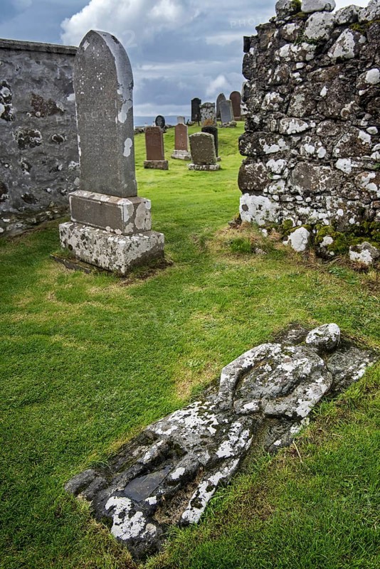 Stone grave slab of Angus Martin on the Kilmuir Cemetery