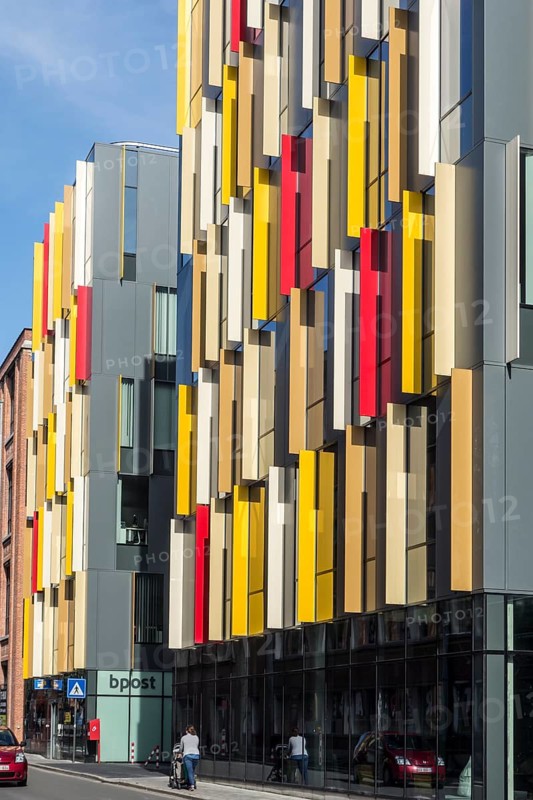 Colorful facade of the office of the Flemish Tax Authority in the town of Aalst