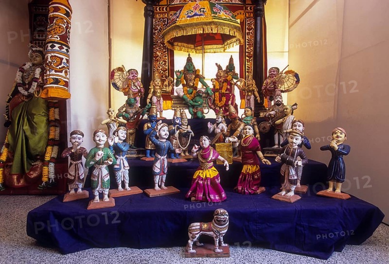 Doll display of kolu during the Navratri festival at Tamil Nadu