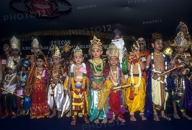 Boy and a girl in costumes in a religious festival of Krishna Janmashtami