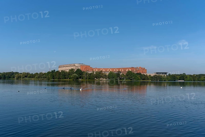 Large Dutzenteich with Congress Hall from 1940 on the former Nazi Party Rally Grounds