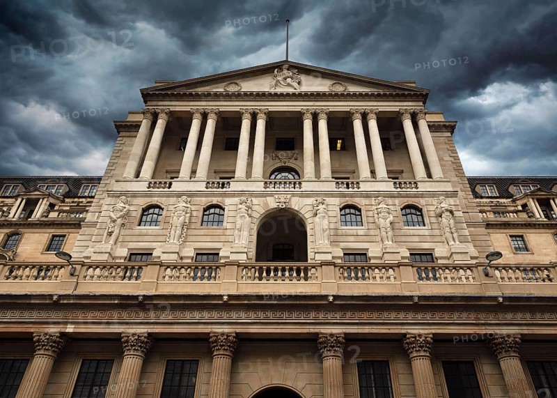 Bank of England under storm clouds. Threadneedle Street