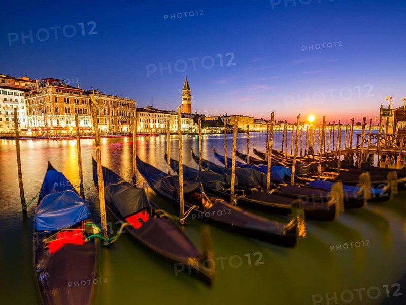 Gondolas on the Grand Canal at dawn