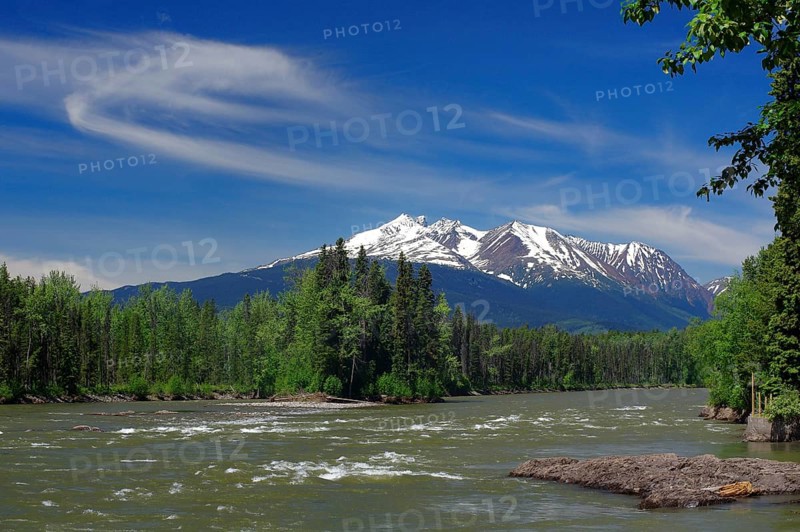 River and snow-capped mountains