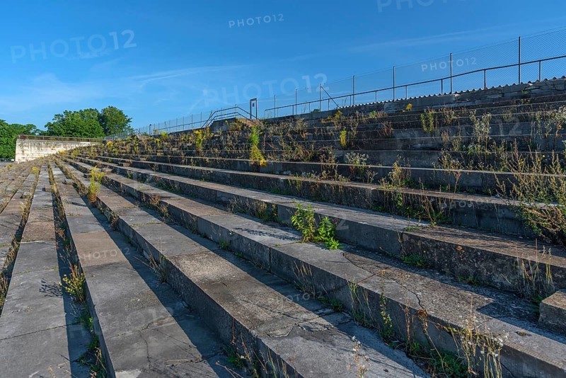 Partial view of the main grandstand of the Zeppelin Field from 1940 on the former Nazi Party Rally Grounds