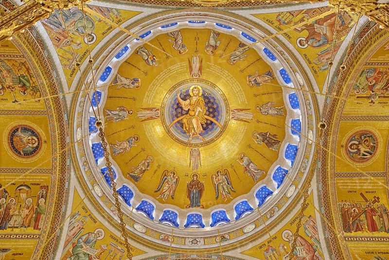 Dome ceiling of Saint Sava Church depicting the Ascension of Jesus Christ. Belgrade
