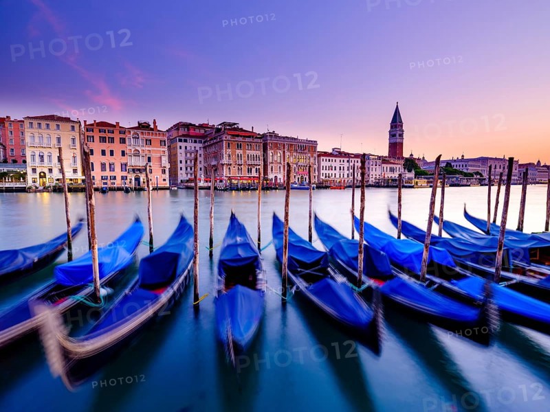 Gondolas on the Grand Canal at dawn