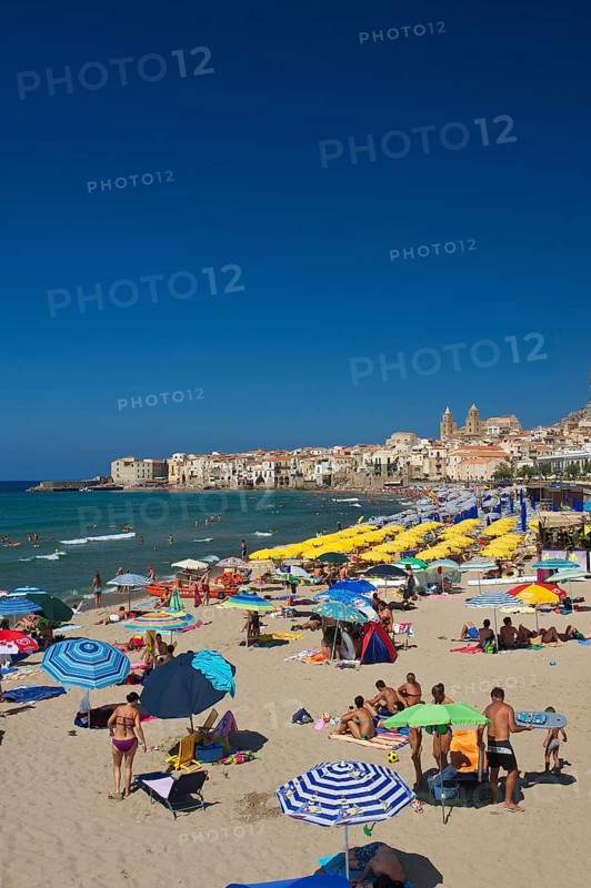 Beach and old town of Cefalu