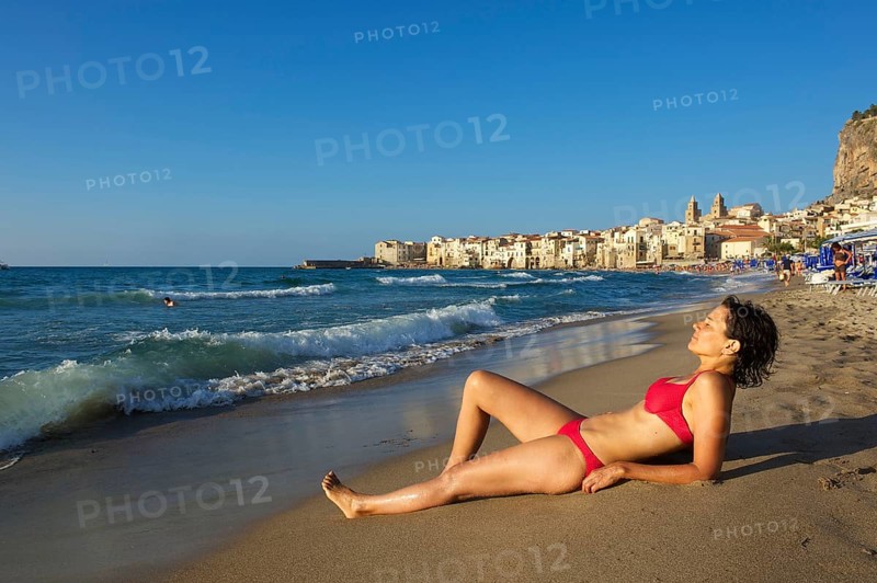 Beach and old town of Cefalu